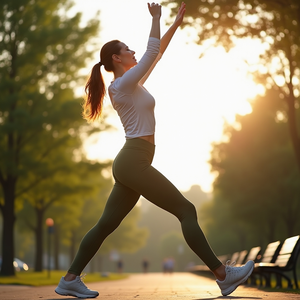 Beginner athlete stretching outdoors in a park before a jog