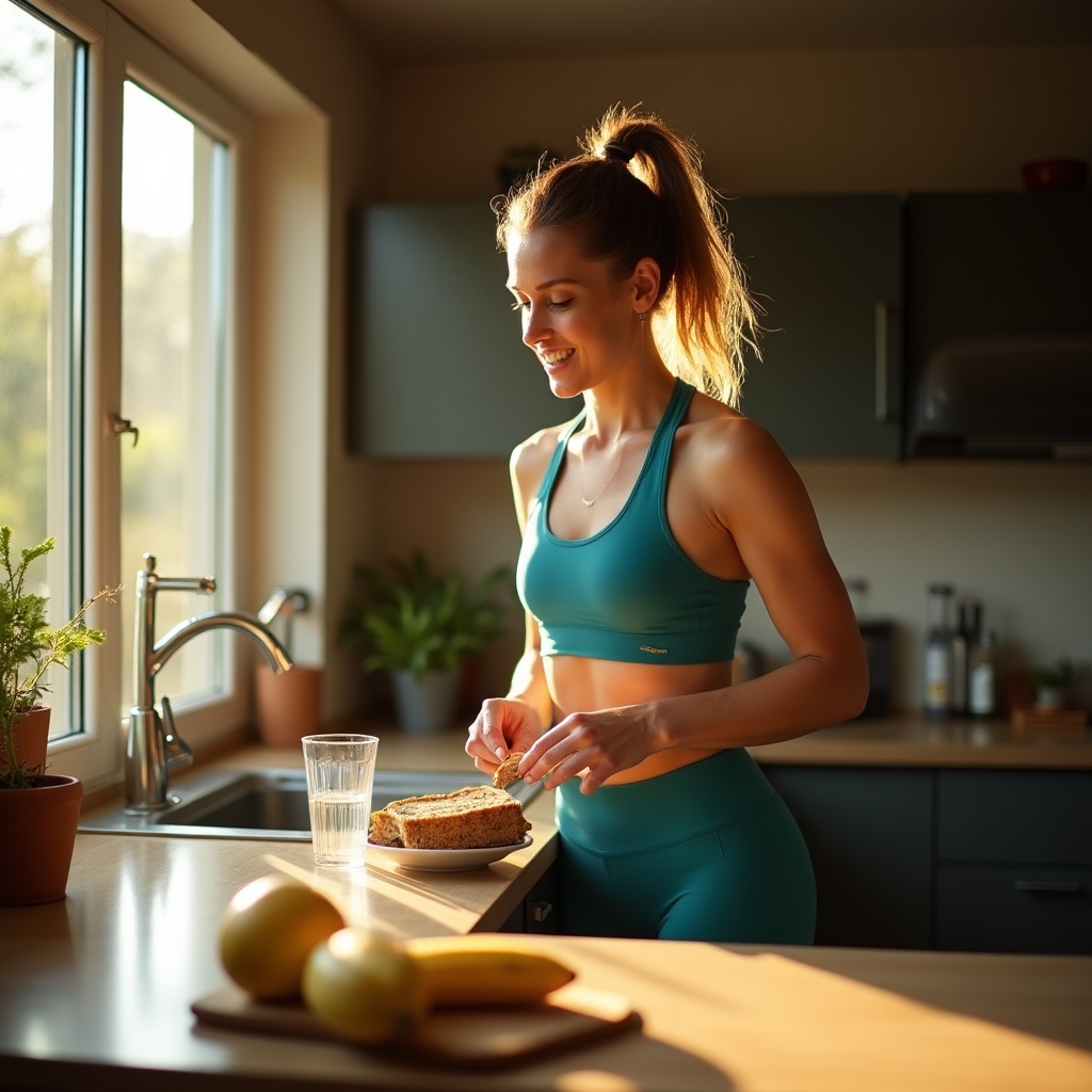 Recreational athlete preparing food before a workout